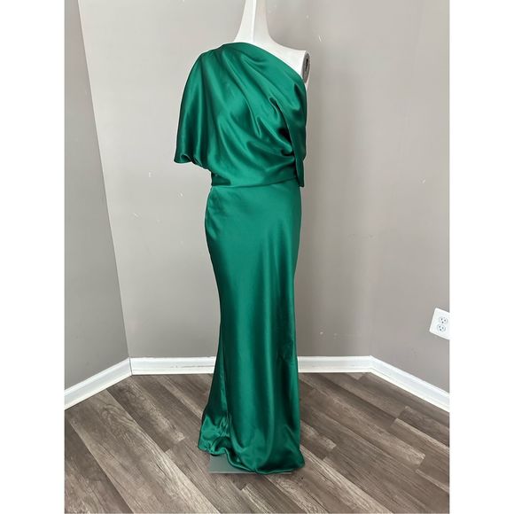 Amsale Satin One-Shoulder Gown - Picture 4 of 9
